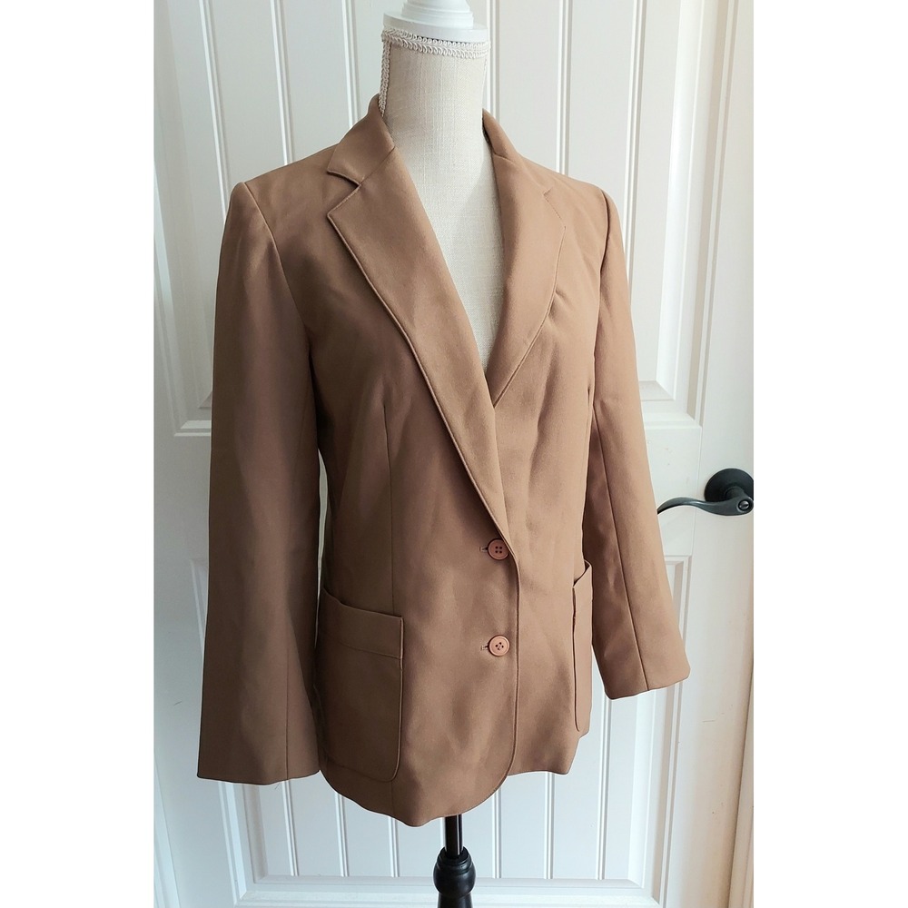 Bryn Mawr‎ Tan Brown Button Front Classic Blazer Jacket Women Med Size 8 Bobbie